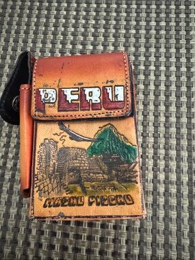 Hand-Painted Peru Leather Card & Key Holder - Orange